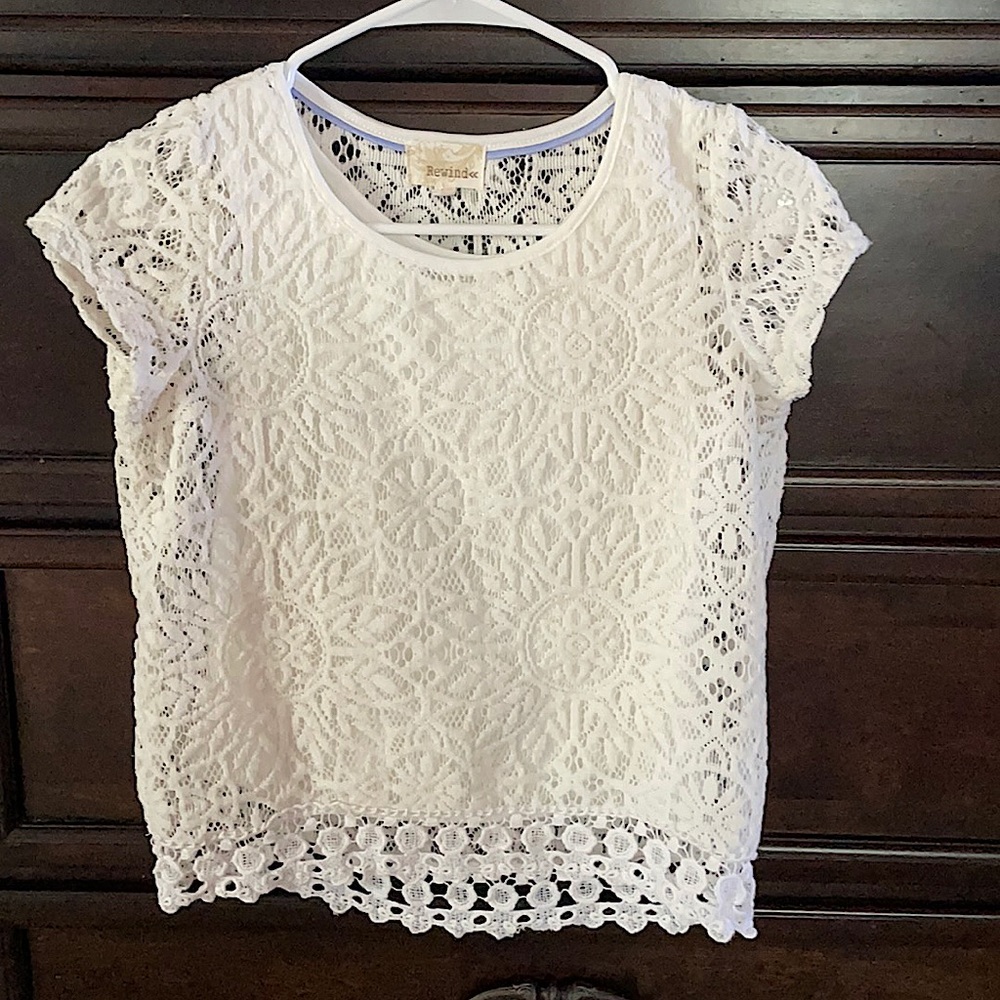 Rewind teens large pattern white shirt with white tank undercover